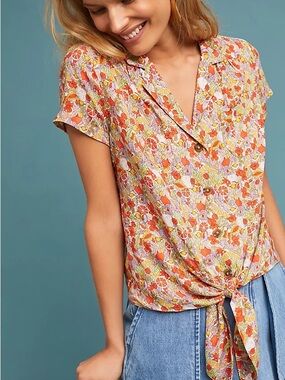Anthropologie Maeve Women’s Size US 6 Button Down Shirt Citrus Floral